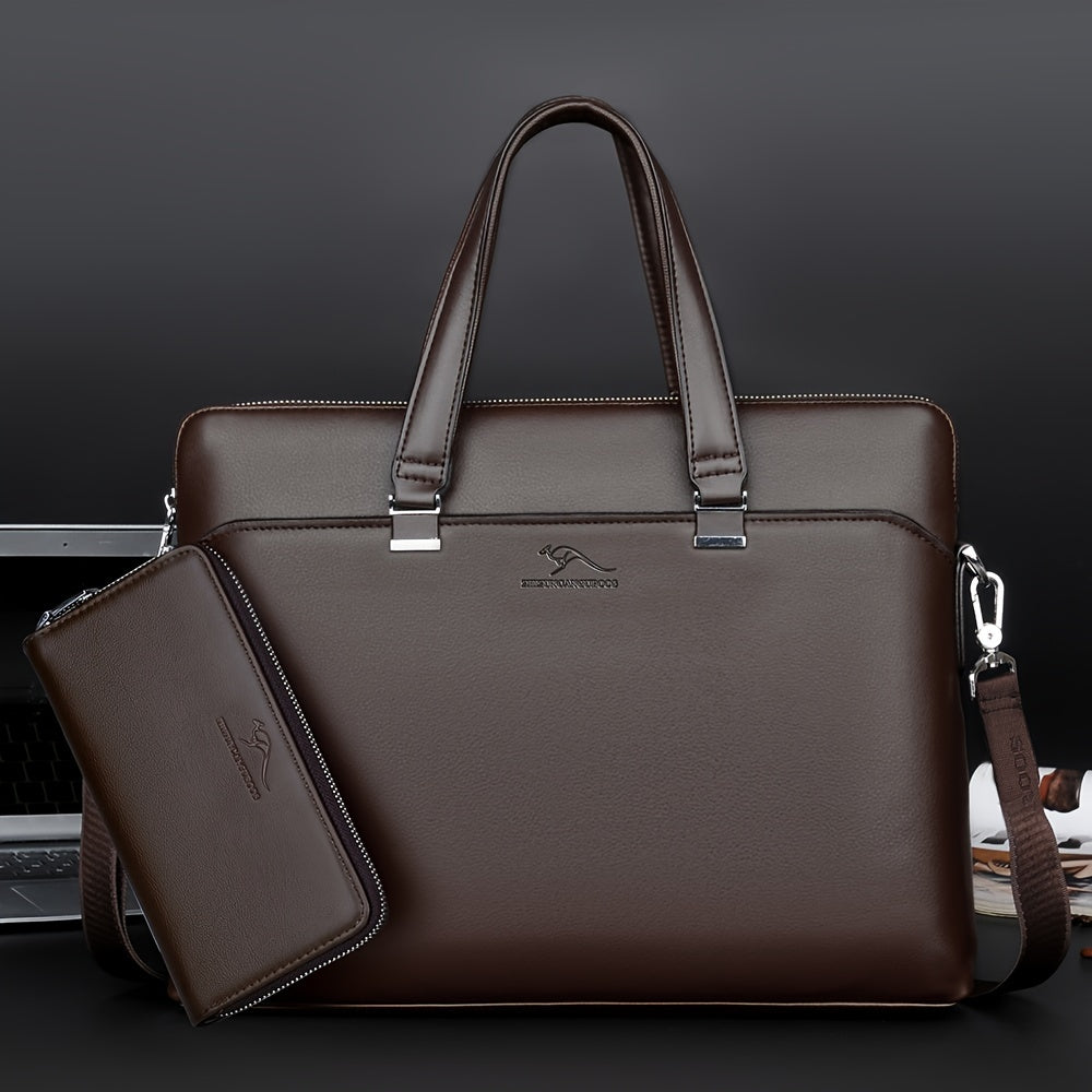 Men's Two-Piece Briefcase Set – Leather Laptop Bag with Crossbody Pouch