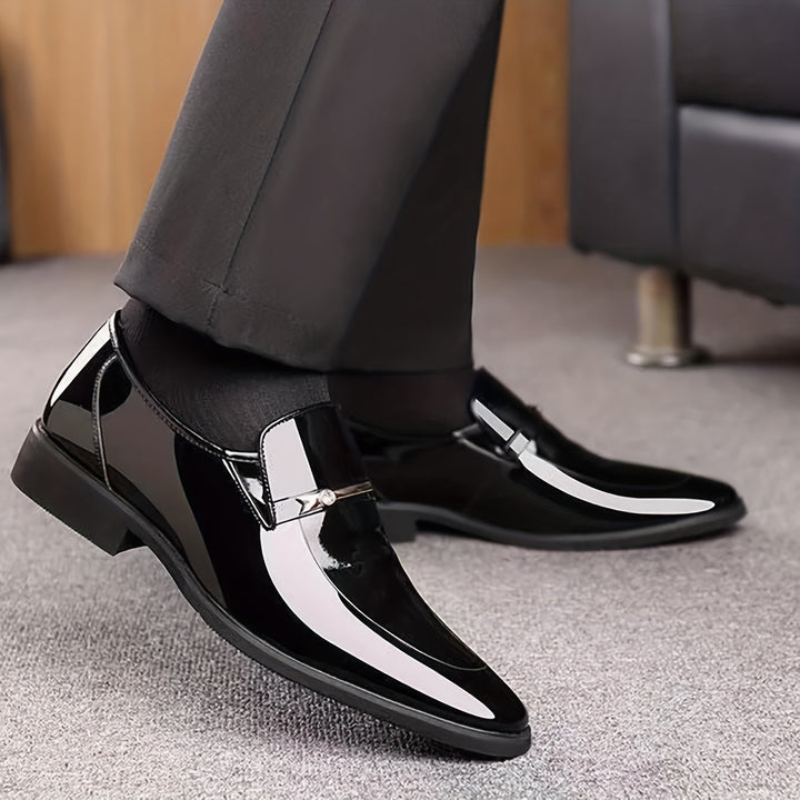 Men's Patent Leather Penny Loafers - Pointed Toe Slip-On