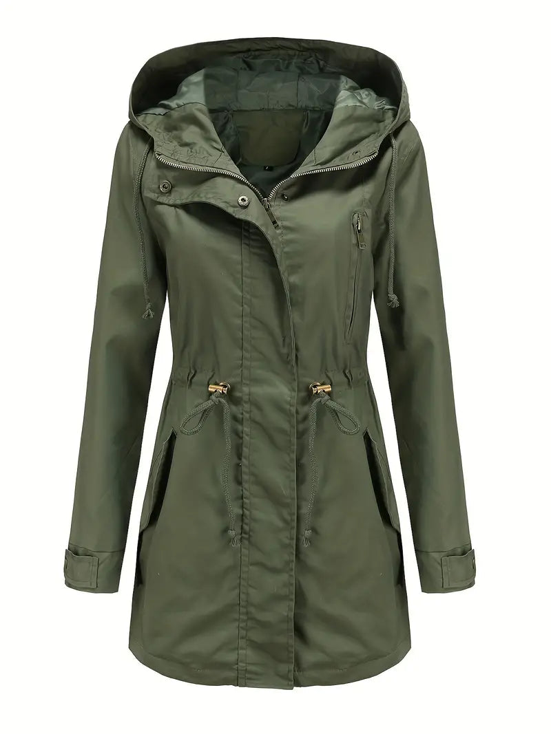 Parka da donna con cappuccio, modello lungo, maniche lunghe e vita sagomata