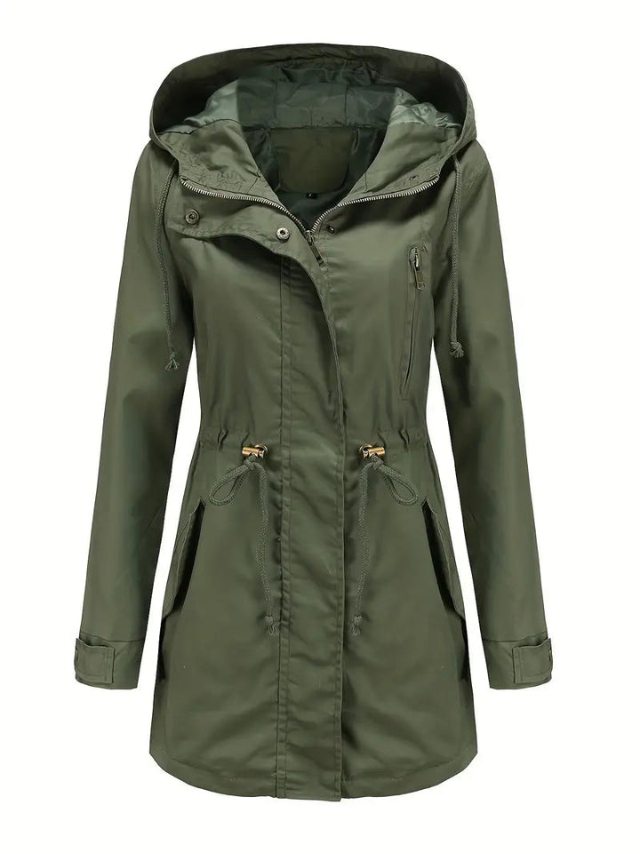 Parka da donna con cappuccio, modello lungo, maniche lunghe e vita sagomata