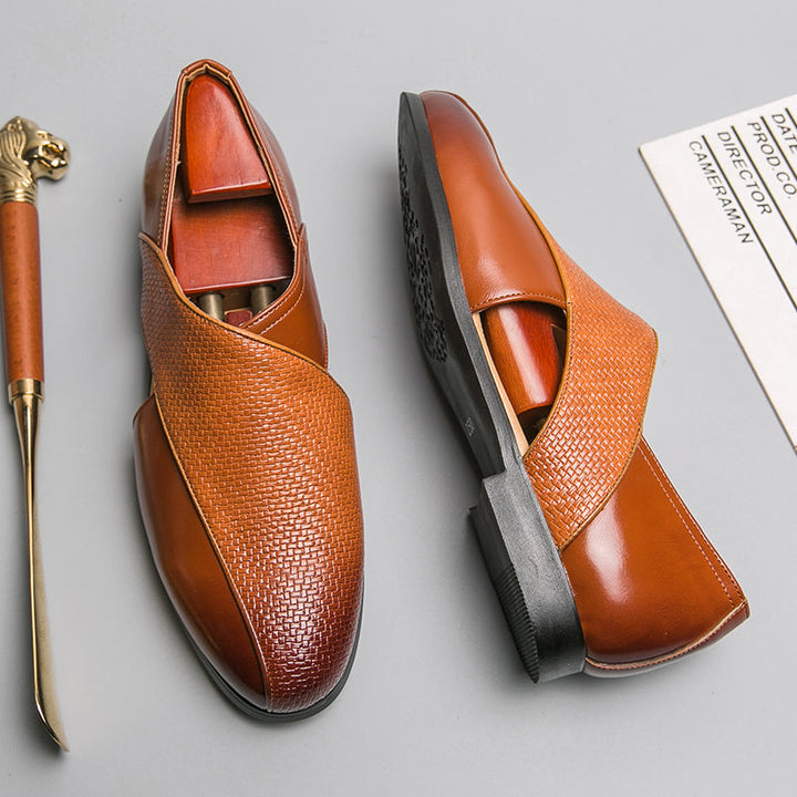 Herre loafers med tekstureret vristdetalje og flad sål