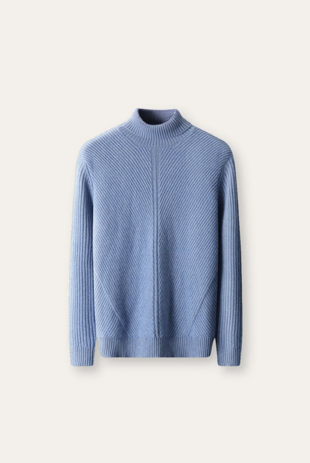 Herresweater med høj hals og lodret ribstrik
