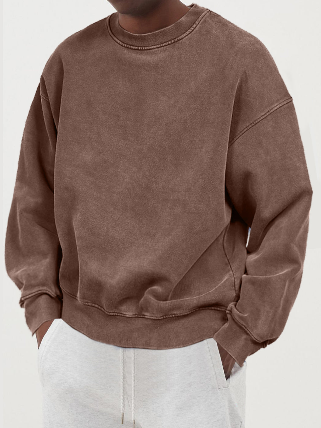 Herre sweatshirt med rund hals, lange ærmer og ribkanter
