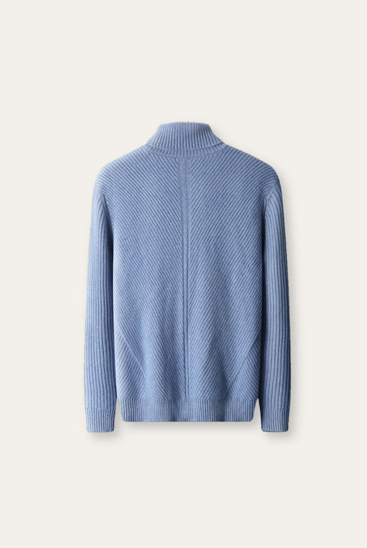 Herresweater med høj hals og lodret ribstrik