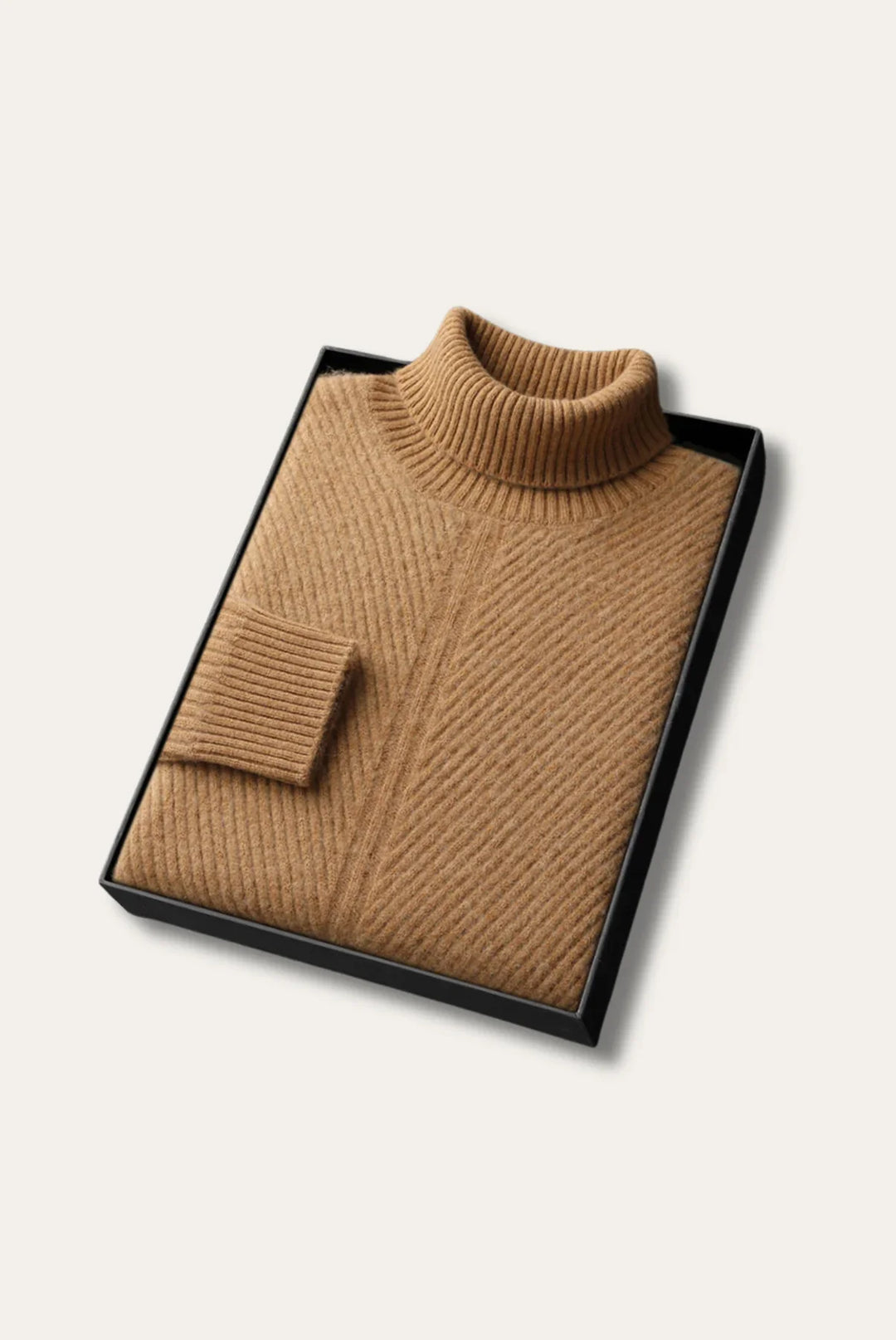 Herresweater med høj hals og lodret ribstrik