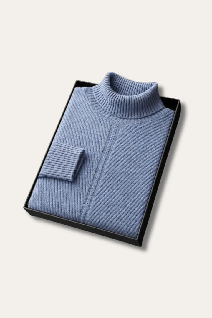 Herresweater med høj hals og lodret ribstrik