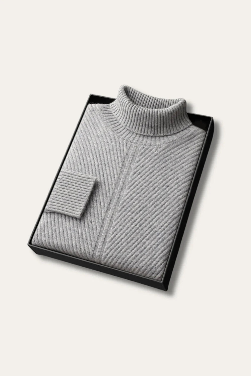 Herresweater med høj hals og lodret ribstrik