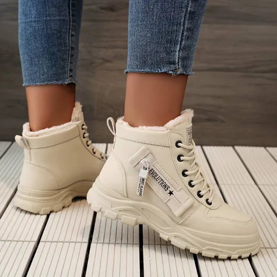 Damen Winterstiefel, kurz, mit Schnürung und flauschig gefüttertem Rand