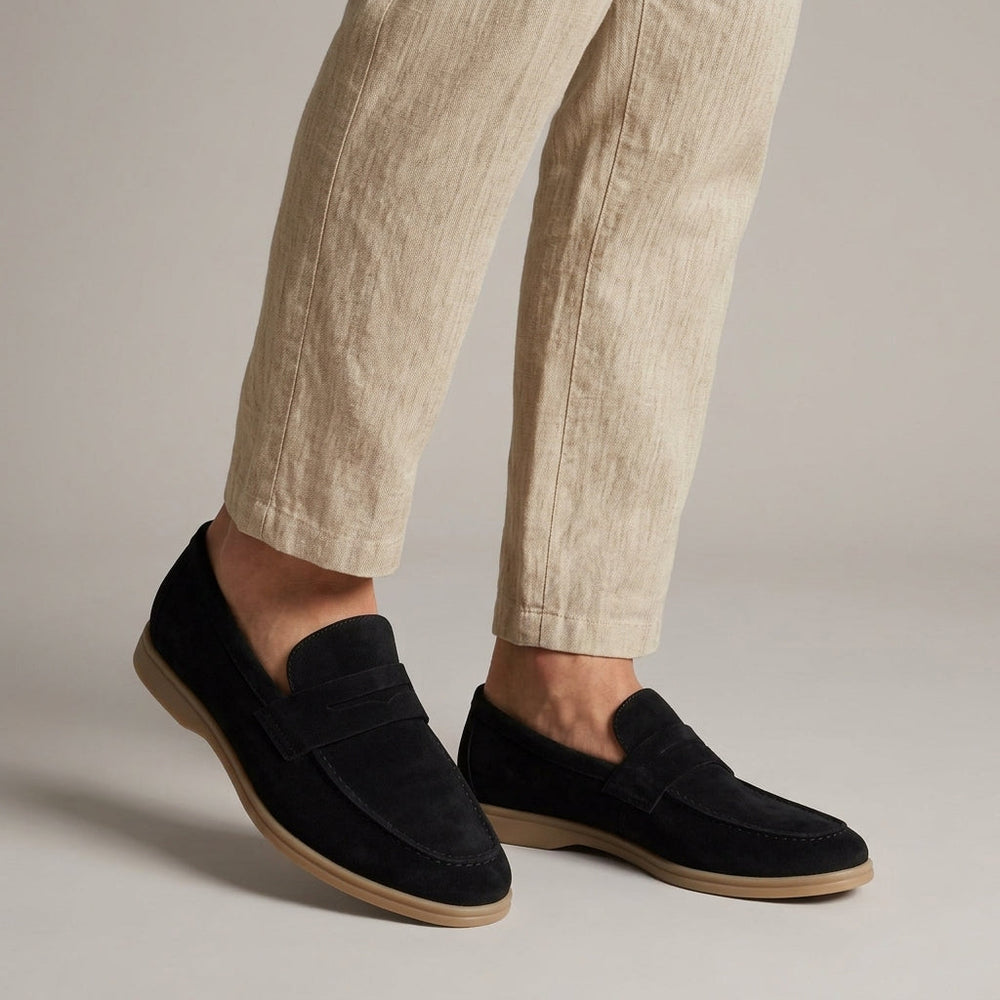 Herreloafers med mokkasinsøm, remdetalje og flad sål
