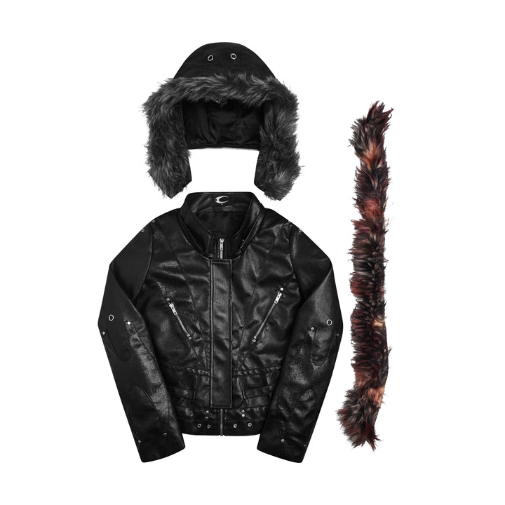 Herren Jacke mit Kapuze, flauschiger Kante und schwarzem Finish