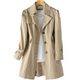 Figursyet dame-trenchcoat med klassisk krave, lange ærmer, knapper og skrå lommer