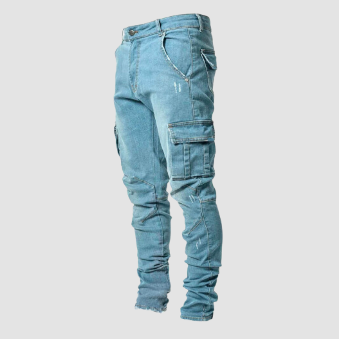 Herre jeans med slim pasform og store cargo-lommer