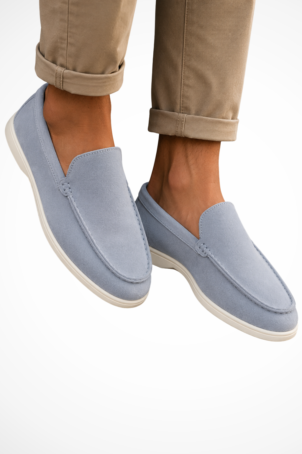 Herreloafers med mokkasinystikninger og flad lys ydersål