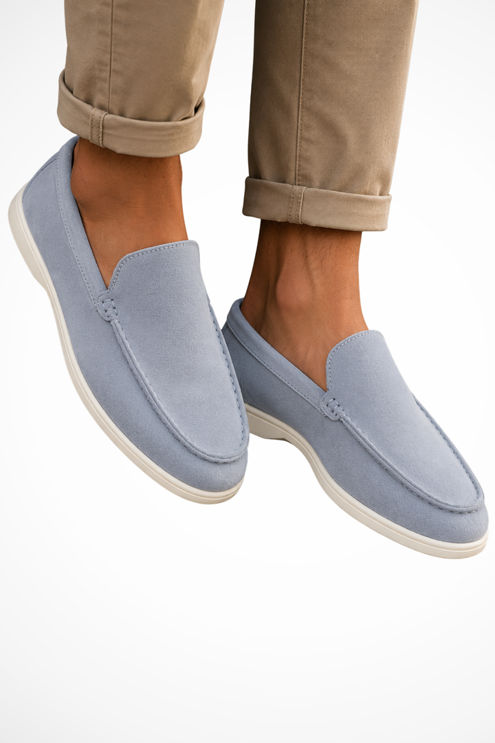 Herreloafers med mokkasinystikninger og flad lys ydersål