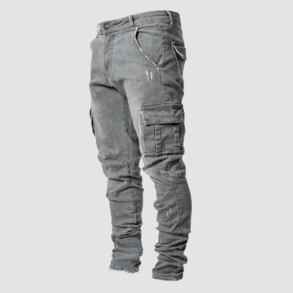 Herre jeans med slim pasform og store cargo-lommer