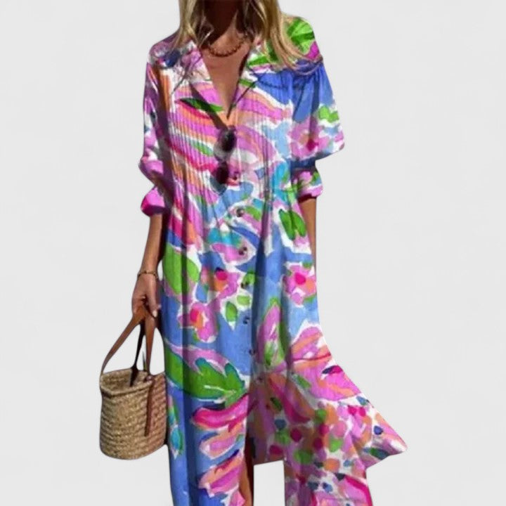 Women's Floral Button Front Midi Dress