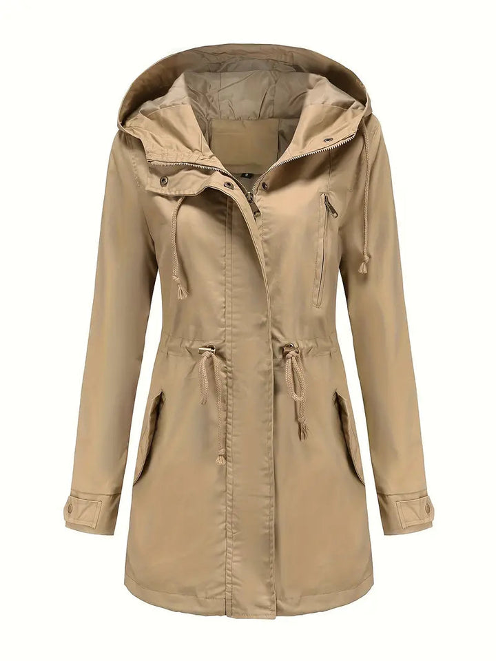 Parka da donna con cappuccio, modello lungo, maniche lunghe e vita sagomata