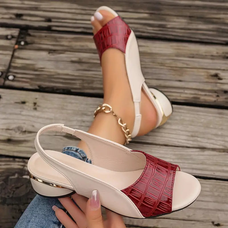 Dame Slingbacksandaler med Blokhæl og Krokoprægning