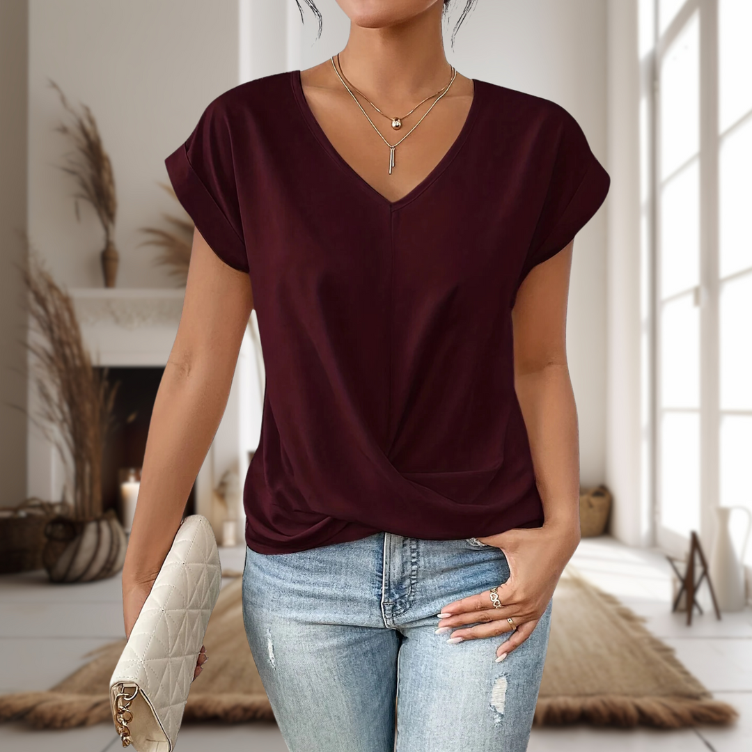 Women Elegant V Neck Twist Hem Blouse