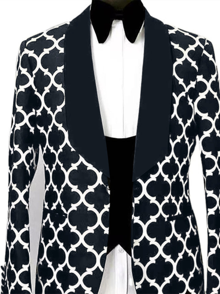 Atticus | Men's Patterned Blazer Three Piece Set with Long Sleeve Shirt and Bow Tie