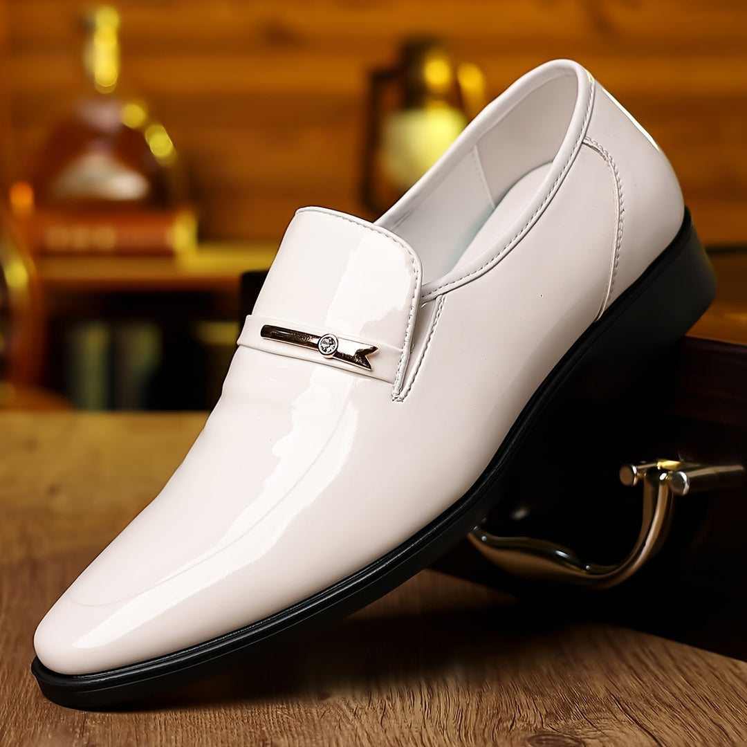 Men's Patent Leather Penny Loafers - Pointed Toe Slip-On