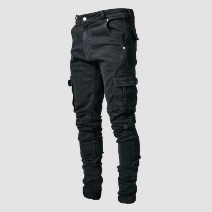 Herre jeans med slim pasform og store cargo-lommer