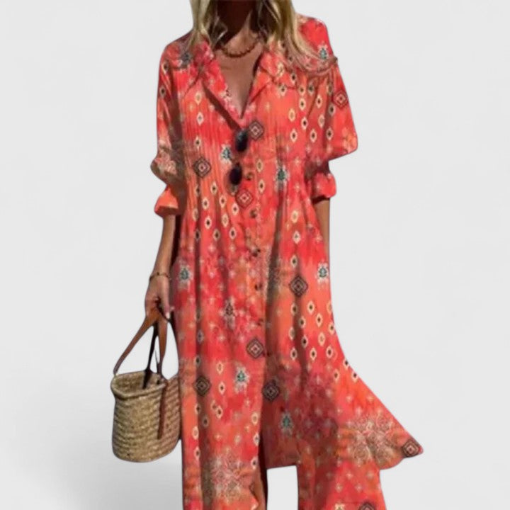 Women's Floral Button Front Midi Dress