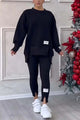 Damesæt med langærmet sweatshirt og smalle bukser med elastisk talje
