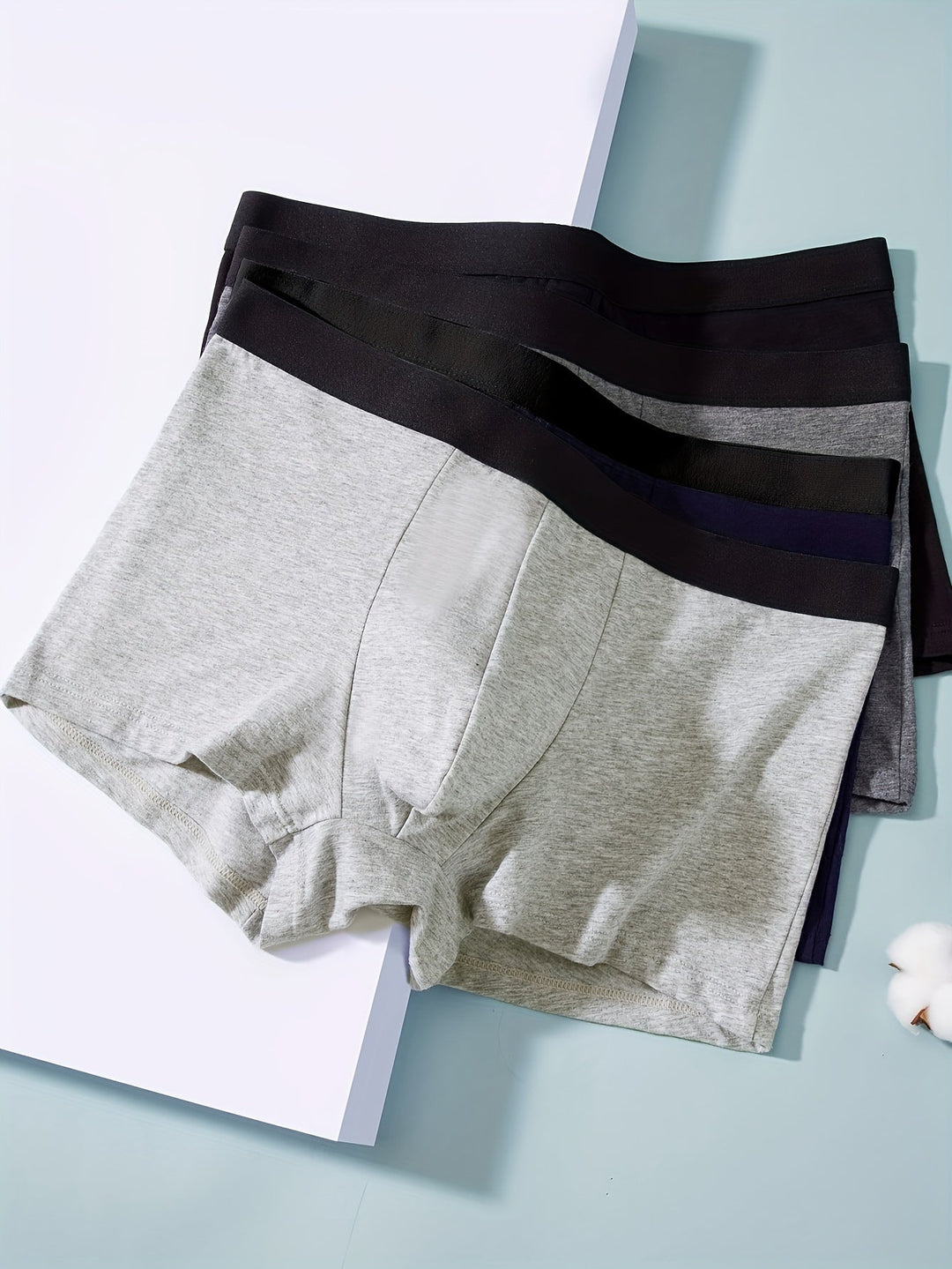 Fire herre boxer shorts med bred linning og korte ben