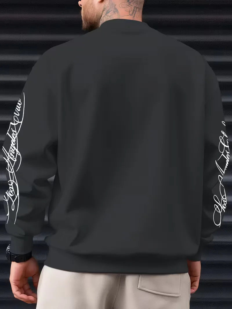 Herre sweatshirt med hvidt skriftprint på bryst og lange ærmer