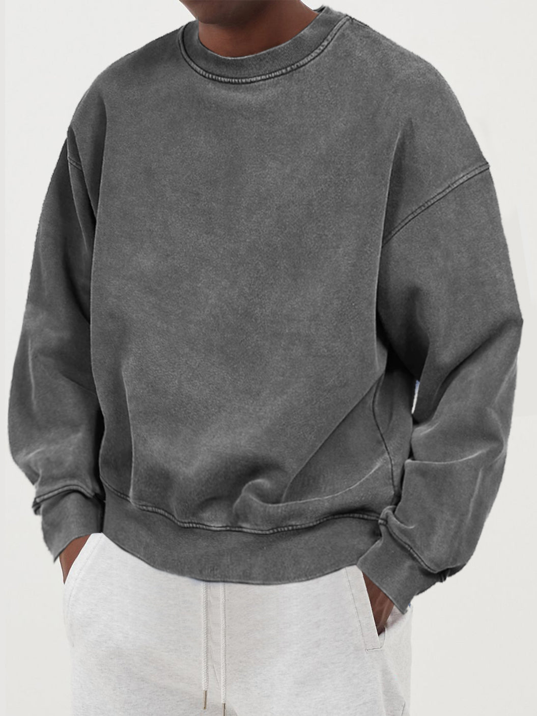 Herre sweatshirt med rund hals, lange ærmer og ribkanter