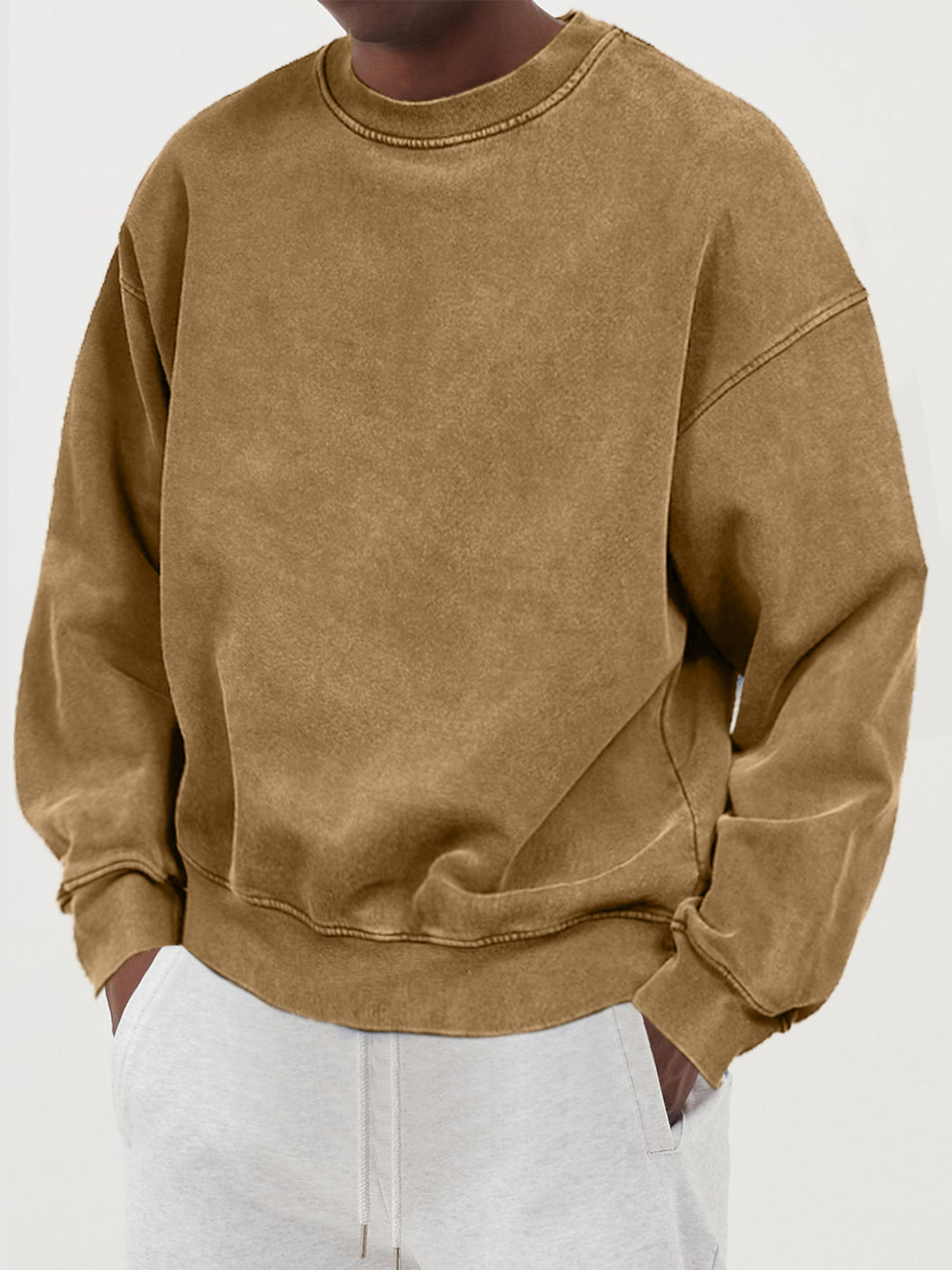 Herre sweatshirt med rund hals, lange ærmer og ribkanter