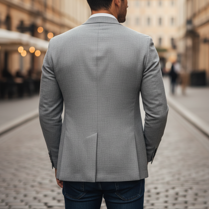 Herreblazer med slim pasform, reverskrave, enkelt knap og lommer