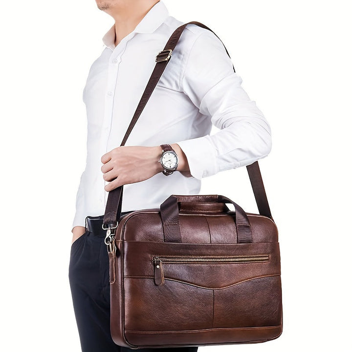 Men's Leather Laptop Briefcase – Vintage Office Messenger Bag – view 3