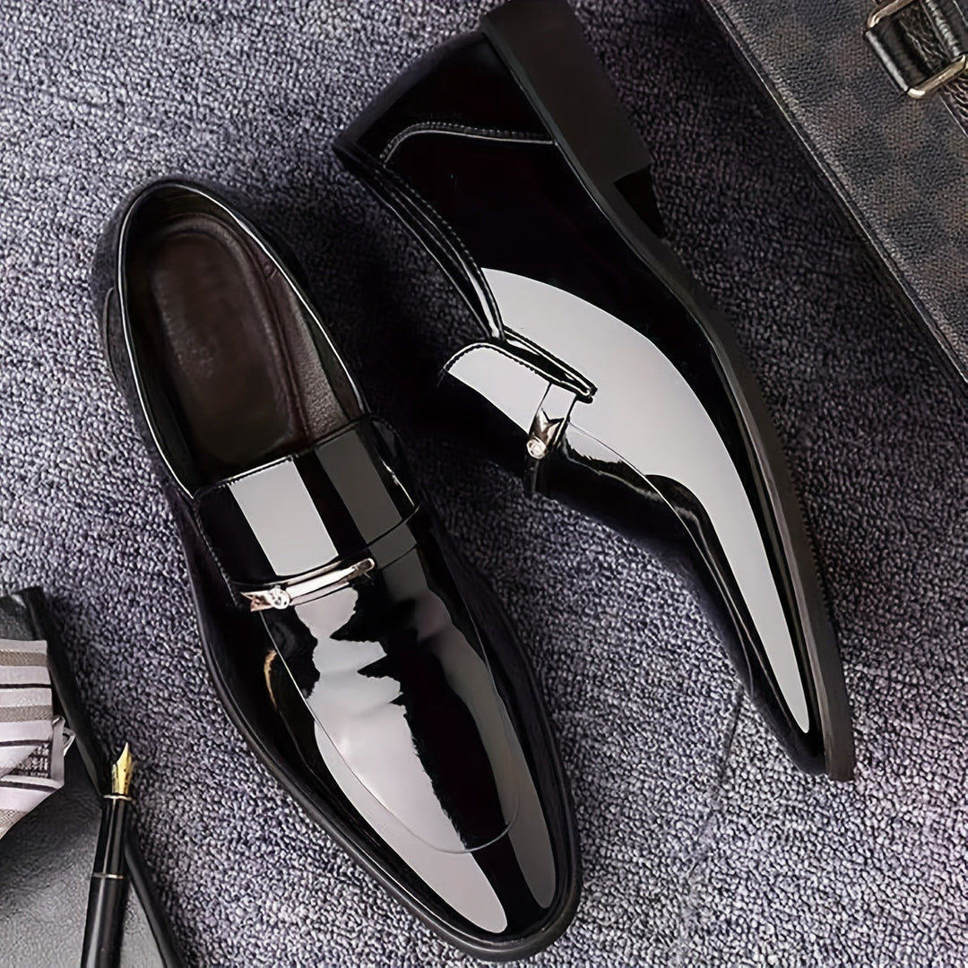 Men's Patent Leather Penny Loafers - Pointed Toe Slip-On