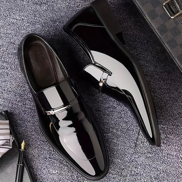 Men's Patent Leather Penny Loafers - Pointed Toe Slip-On