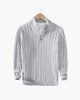 Herresweater med kabelstrik, høj krave og kort lynlås