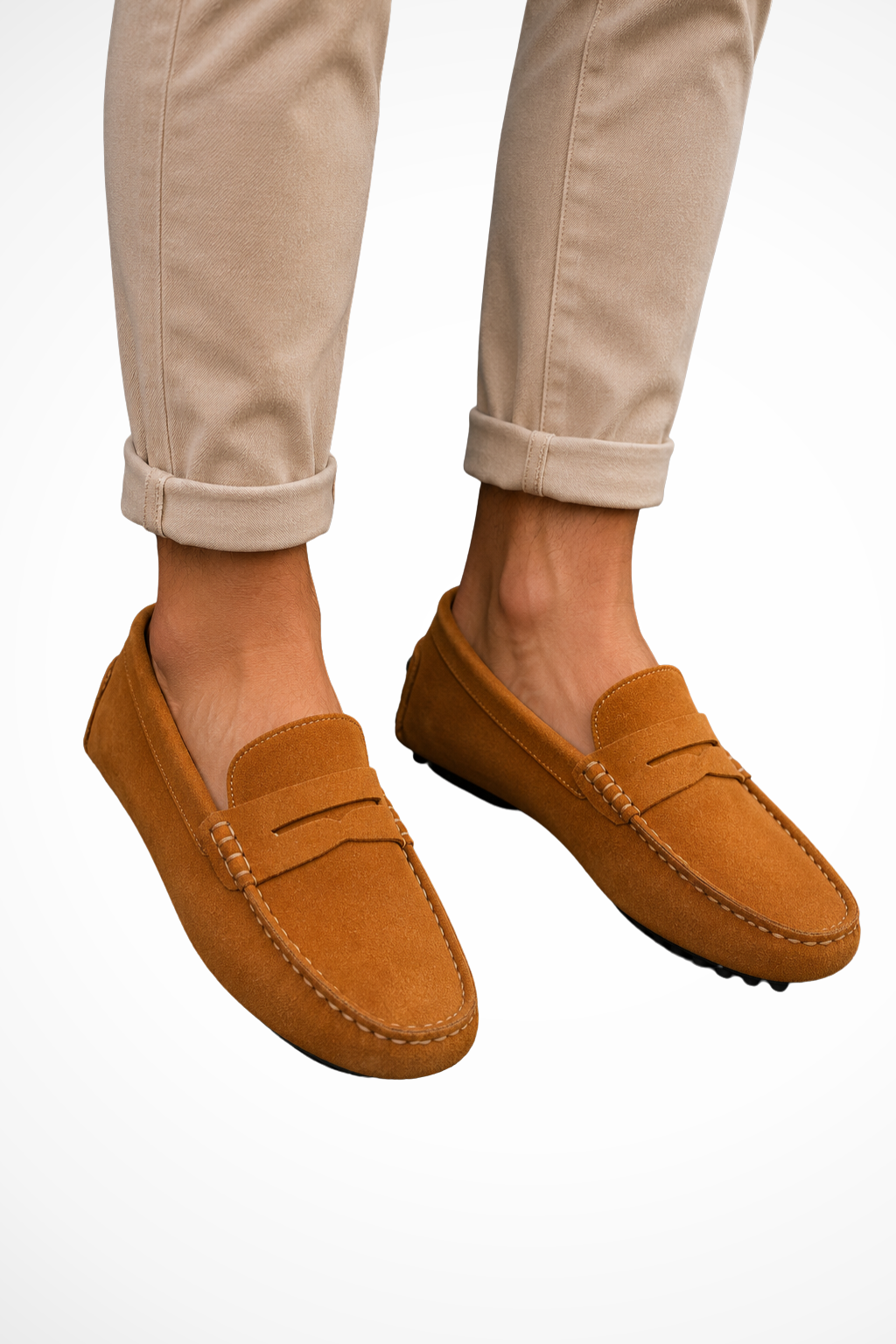Herre loafers med mokkasinsyning, pyntestykke og rillet flad sål