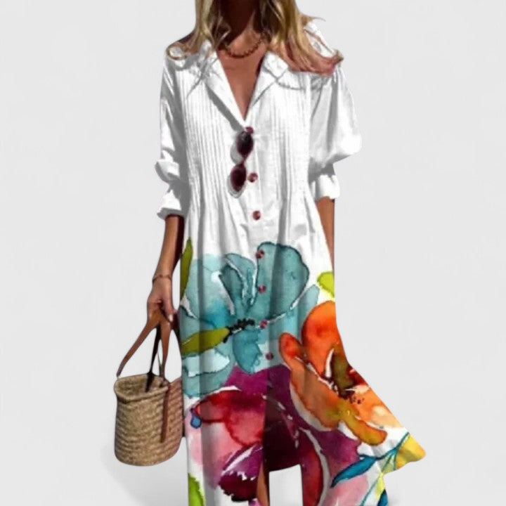 Women's Floral Button Front Midi Dress