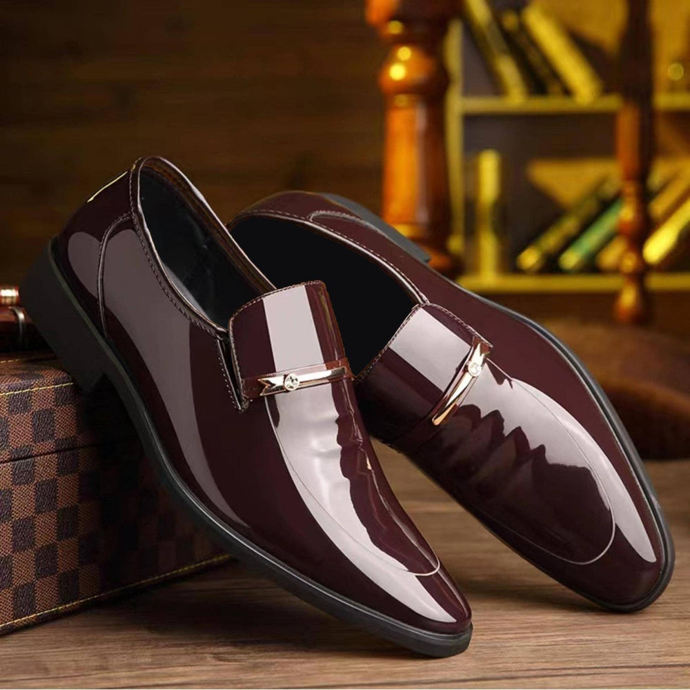 Men's Patent Leather Penny Loafers - Pointed Toe Slip-On