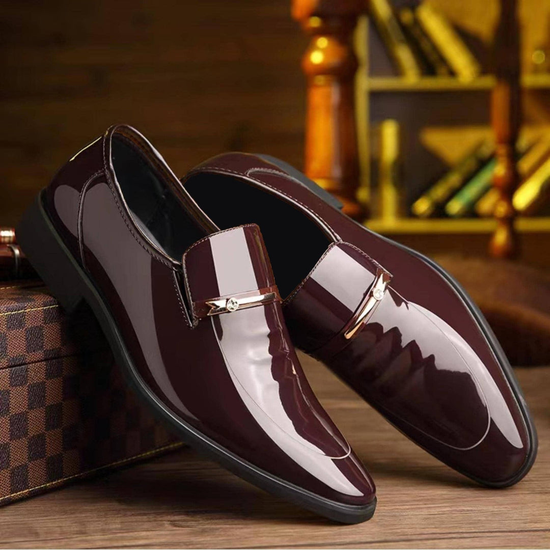 Men's Patent Leather Penny Loafers - Pointed Toe Slip-On