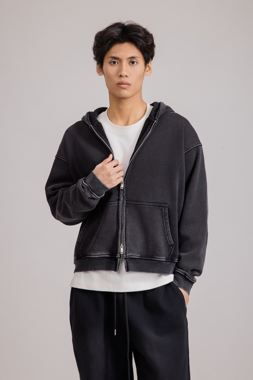 Herren Hoodie mit Reißverschluss und Kapuze in Schwarz