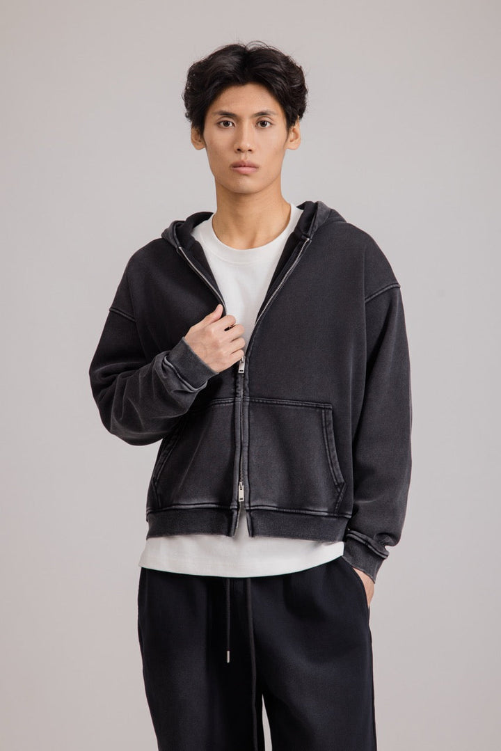 Herren Hoodie mit Reißverschluss und Kapuze in Schwarz