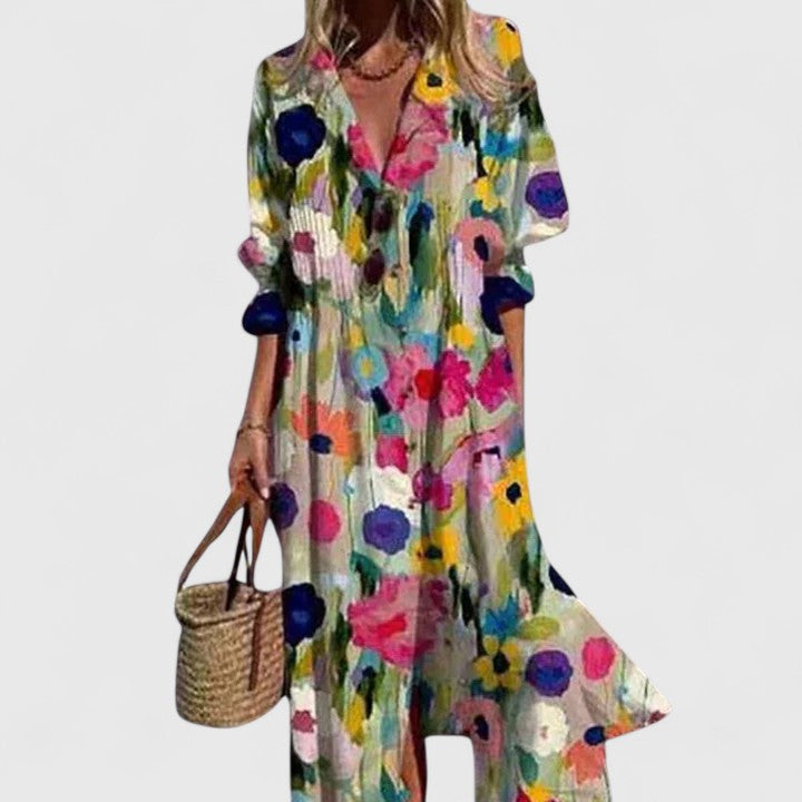 Women's Floral Button Front Midi Dress
