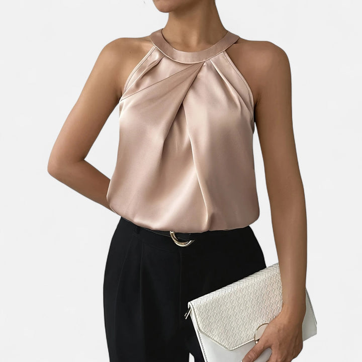 Women's Elegant Pleated Draped Satin Tank
