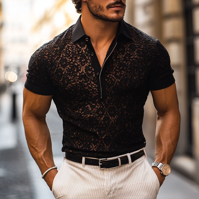 Jaxon | Men's Lace Short Sleeve Polo Shirt