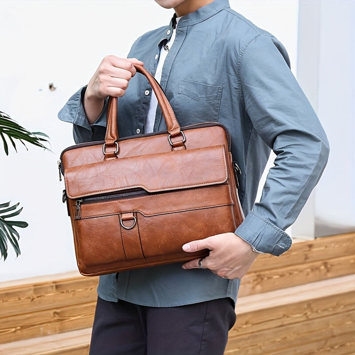 Men's Vintage Briefcase Bag – Distressed Leather Office Messenger – view 5