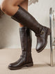 Damen Kniehohe Stiefel mit runder Zehenpartie, Schnalle und Reißverschluss