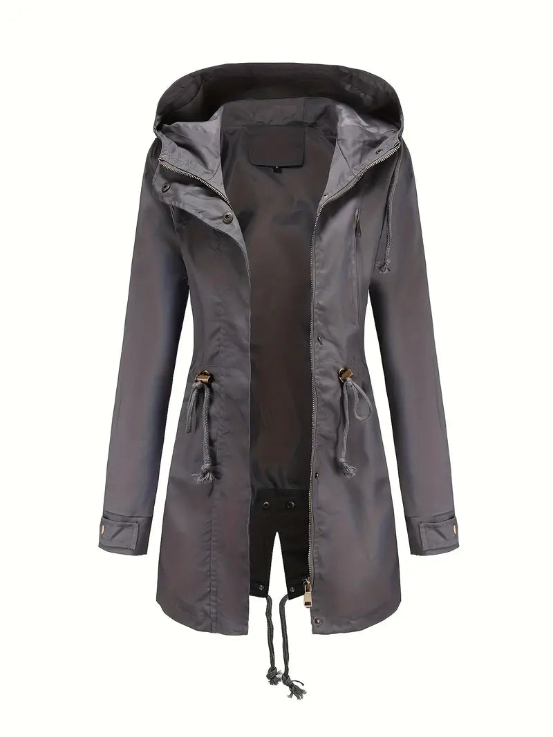 Parka da donna con cappuccio, modello lungo, maniche lunghe e vita sagomata