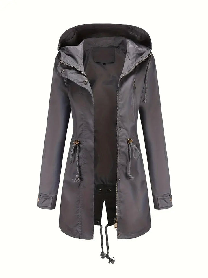 Parka da donna con cappuccio, modello lungo, maniche lunghe e vita sagomata